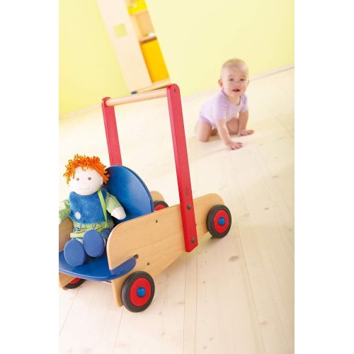  HABA Walker Wagon - First Wooden Push Toy with Seat & Storage for 10 Months and Up (Made in Germany)