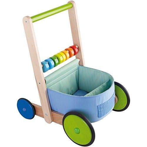  HABA Color Fun Walker Wagon - Push Toy with Wood Frame, Fabric Compartments and Large Sturdy Wheels