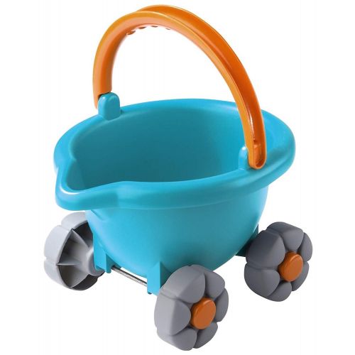  HABA Sand Bucket Scooter - 4 Piece Nesting Beach Toy Set for Toddlers with Portable Sand Bucket, Sieve, Shovel and Pail on Wheels