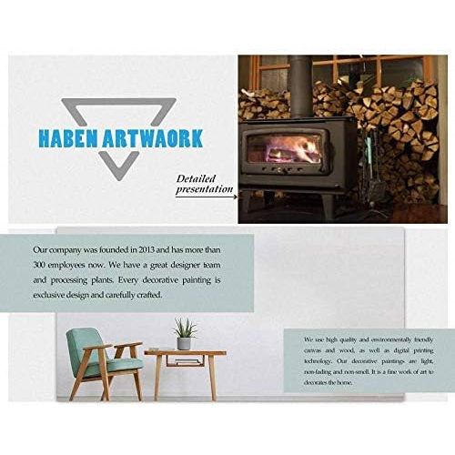  HABEN Artwork Wood Burning Stove Flaming fire Charcoal Print On Canvas Wall Artwork Modern Photography Home Decor Unique Pattern Stretched and Framed 3 Piece