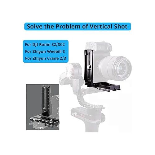  Aluminum L Bracket Vertical Horizontal Switching Handle Camera Quick Release Plate Compatible for Zhiyun Crane 2/Crane 3 Gimbal Stabilizer Tripod Monopod