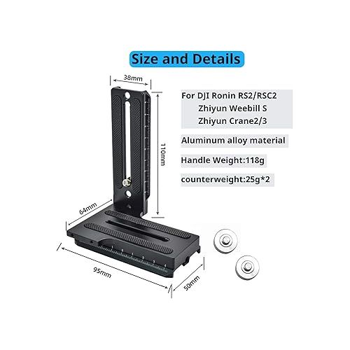  Aluminum L Bracket Vertical Horizontal Switching Handle Camera Quick Release Plate Compatible for Zhiyun Crane 2/Crane 3 Gimbal Stabilizer Tripod Monopod