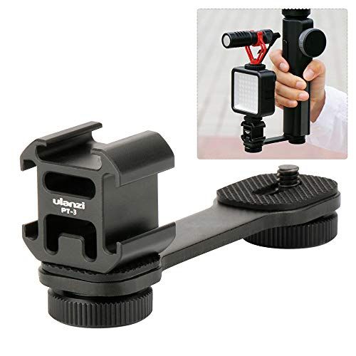  HAFOKO Triple Cold Shoe Mount Plate for Gimbal Microphone Led Video Light Extenstion Bar, Universal Mic Stand Adapter Compatible for DJI OSMO Mobile 2/Zhiyun Smooth q 4 Feiyu Vimble 2 Gim