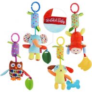 HAHA Baby Toys for 0 3 6 9 to 12 Months, Soft Hanging Crinkle Squeaky Sensory Learning Toy Infant Newborn Stroller Car Seat Crib Travel Activity Plush Animal Wind Chime with Teethe