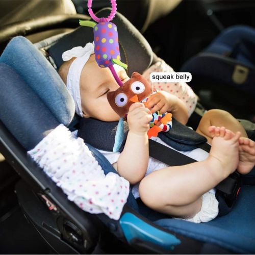  HAHA Baby Toys for 0 3 6 9 to 12 Months, Soft Hanging Crinkle Squeaky Sensory Learning Toy Infant Newborn Stroller Car Seat Crib Travel Activity Plush Animal Wind Chime with Teethe