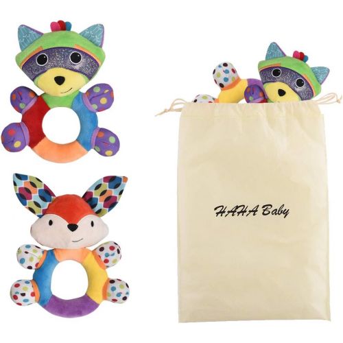  [아마존베스트]HAHA Baby Teething Rattle Toys, Infant Girl Boy Learning Toy Newborn Soft Handbell Grab Shaker Crinkle Squeaky Sensory Travel Accessories for 0 3 6 9 12 Months Old