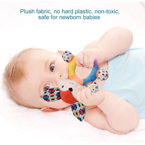  [아마존베스트]HAHA Baby Teething Rattle Toys, Infant Girl Boy Learning Toy Newborn Soft Handbell Grab Shaker Crinkle Squeaky Sensory Travel Accessories for 0 3 6 9 12 Months Old