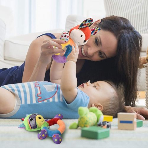  [아마존베스트]HAHA Baby Teething Rattle Toys, Infant Girl Boy Learning Toy Newborn Soft Handbell Grab Shaker Crinkle Squeaky Sensory Travel Accessories for 0 3 6 9 12 Months Old