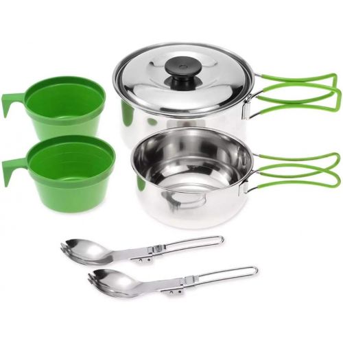  HAHFKJ Outdoor Bowl Pot Set Camping Bowl Cups Spoons Pot Cookware Backpacking Cooking Picnic Cook Set Travelling Tableware Equipment