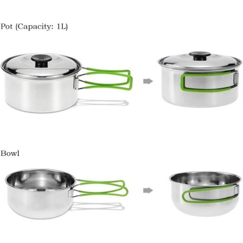  HAHFKJ Outdoor Bowl Pot Set Camping Bowl Cups Spoons Pot Cookware Backpacking Cooking Picnic Cook Set Travelling Tableware Equipment