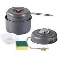 HAHFKJ 7 PCS Windproof Boiler Cradle Pot Stove Base Bowl Dish Sponge Set Portable Cookware Cookout Set for Outdoor Camping Backpacking