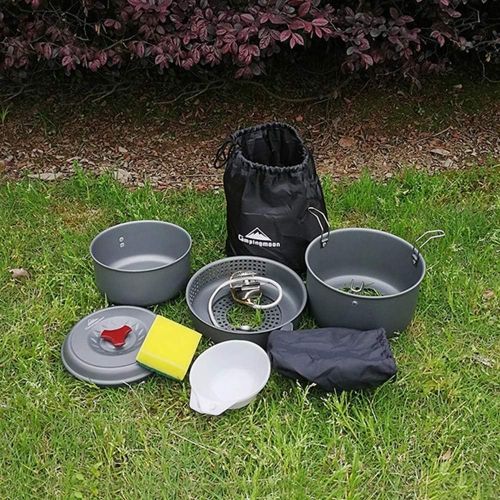  HAHFKJ 7 PCS Windproof Boiler Cradle Pot Stove Base Bowl Dish Sponge Set Portable Cookware Cookout Set for Outdoor Camping Backpacking