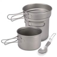 HAHFKJ Camping Titanium Cookware Set 1000ml 750ml Pot Pan Spoon Set for Outdoor Camping Hiking Backpacking Picnic Cooking Equipment