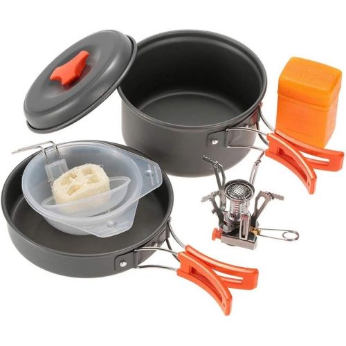  HAHFKJ Outdoor Camping Hiking Cookware with Mini Camping Piezoelectric Ignition Stove Backpacking Cooking Picnic Pot Stove Set