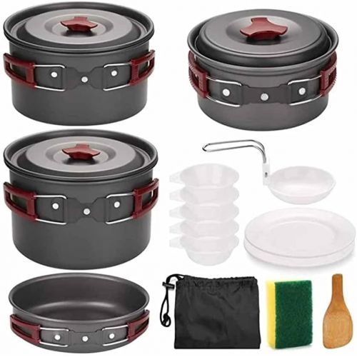  HAHFKJ 4-5 Persons Outdoor Cookware Sets Camping Tableware Aluminum Pan Pans Plates Bowls Cooking Set for Travel Picnic Hiking