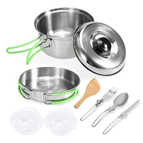  HAHFKJ Camping Cookware Mess Kit Backpacking Hiking Picnic Outdoor Cooking Pot and Pan Set Cookset Tableware Cutlery Utensil Set