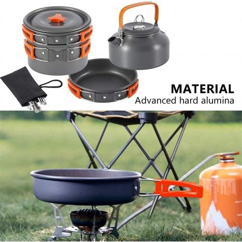  HAHFKJ Camping Cookware Kit Outdoor Aluminum Cooking Set Water Kettle Pan Pot Travelling Hiking Picnic BBQ Tableware Equipment