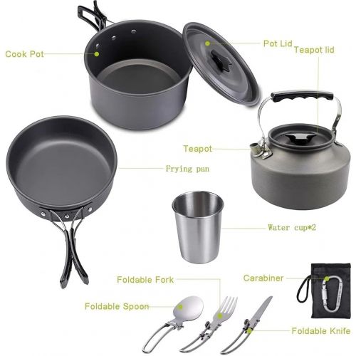  HAHFKJ Picnic Camping Cookware Ultra Light Portable Hiking Outdoor Water Kettle Pan Pot Travel Aluminum Cooking Kits Utensils 9PCS/Set (Color : A)