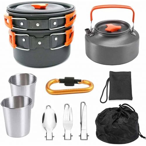  HAHFKJ Picnic Camping Cookware Ultra Light Portable Hiking Outdoor Water Kettle Pan Pot Travel Aluminum Cooking Kits Utensils 9PCS/Set (Color : A)