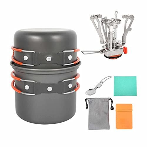  HAHFKJ Outdoor Camping Cookware Set Utensils Tableware Cooking Stove Kit Travel Hiking Picnic Camping Tools for 1 2 Person