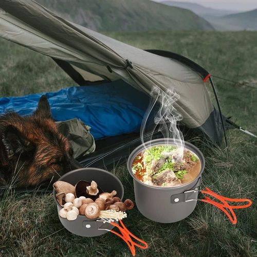  HAHFKJ Outdoor Camping Cookware Set Utensils Tableware Cooking Stove Kit Travel Hiking Picnic Camping Tools for 1 2 Person
