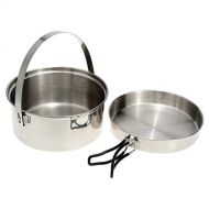 HAHFKJ 2pcs Stainless Steel Camping Cookware Mess Kit Camping Pot Outdoor Frypan for Outdoor Camping Hiking Backpacking Cooking Set