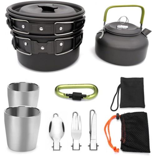  HAHFKJ 1 Set Outdoor Pots Pans Camping Cookware Picnic Cooking Set Non Stick Tableware with Foldable Spoon Fork Kettle Cup
