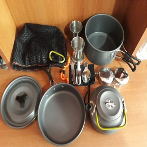  HAHFKJ 1 Set Outdoor Pots Pans Camping Cookware Picnic Cooking Set Non Stick Tableware with Foldable Spoon Fork Kettle Cup
