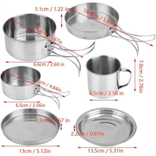  HAHFKJ 8 Piece Stainless Steel BBQ Bowl Camping Cookware Picnic Portable Outdoor Folding Pot Set Environmental Durable