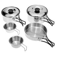 HAHFKJ Outdoor Camping Cookware Set Camping Pot Outdoor Bowls Stainless Steel Camping Cooking Pot Pan Bowls with Foldable Handles