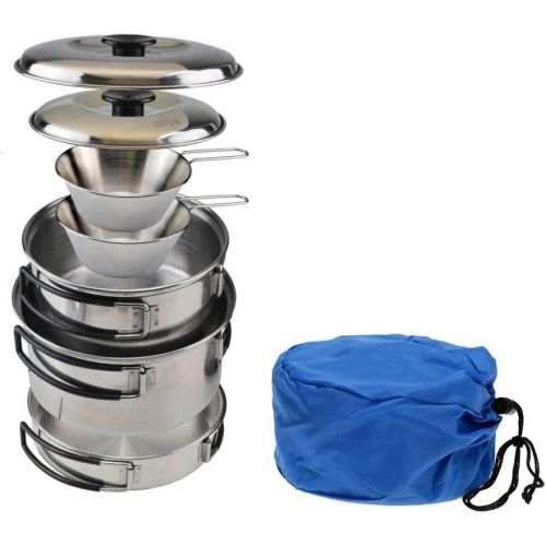  HAHFKJ Outdoor Camping Cookware Set Camping Pot Outdoor Bowls Stainless Steel Camping Cooking Pot Pan Bowls with Foldable Handles