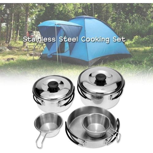  HAHFKJ Outdoor Camping Cookware Set Camping Pot Outdoor Bowls Stainless Steel Camping Cooking Pot Pan Bowls with Foldable Handles