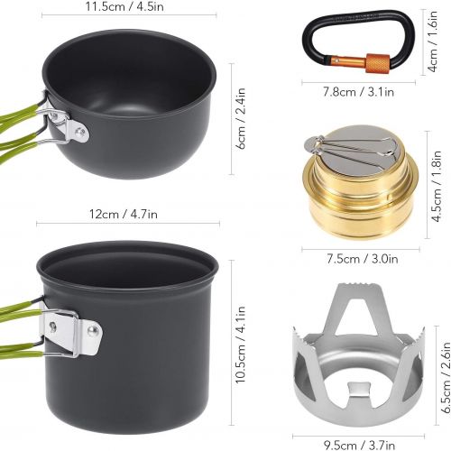  HAHFKJ 13PCS Camping Cookware Mess Kit Alcohol Stove Cooking Pot Windshield Cookset Folding Fork Cutter Spoon Carabiner Camping Hiking