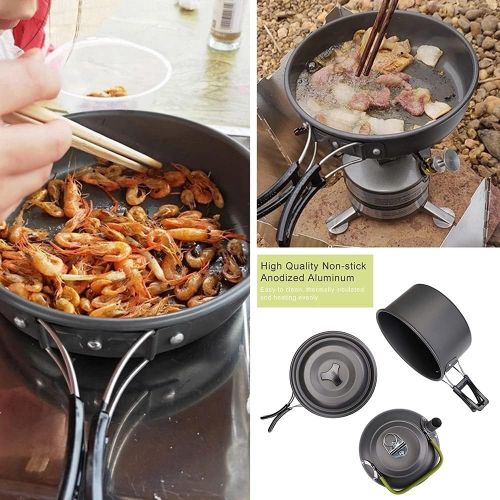  HAHFKJ Camping Cookware Kit Aluminum Cooking Utensils Set Water Kettle Pan Pot BBQ Travel Picnic Equipment Outdoor Cook Supplies (Color : A)