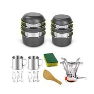 HAHFKJ 16pcs Lightweight Pan Mini Stove Cup Fork Cutter Spoon Set for 2People Camping Cookware Mess Kit Outdoor Camping Supplies Picnic