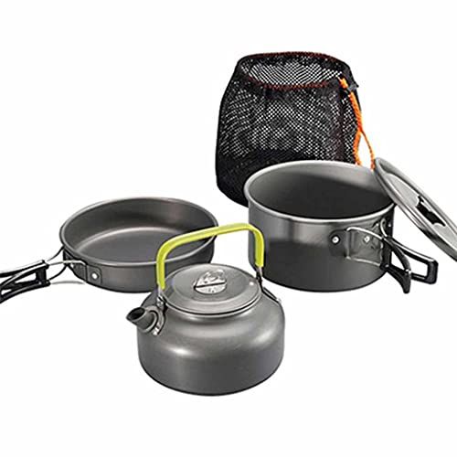  HAHFKJ Aluminum Alloy Outdoor Camping Trip Cookware Camping Pot Hiking Picnic Tourist Tableware Set with Folding Spoon Mini Gas Stove (Color : B)