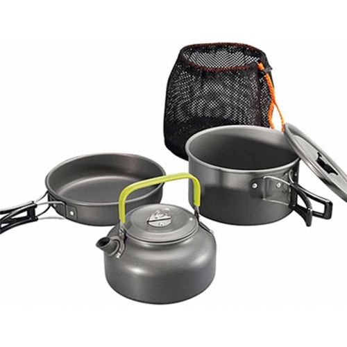  HAHFKJ Aluminum Alloy Outdoor Camping Trip Cookware Camping Pot Hiking Picnic Tourist Tableware Set with Folding Spoon Mini Gas Stove (Color : B)