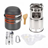 HAHFKJ Camping Stove Outdoor Cookware Mess Kit Outdoor Folding Wood Stove Camping Pot Set Bowls Spoon Tableware Cooking Set (Color : B)