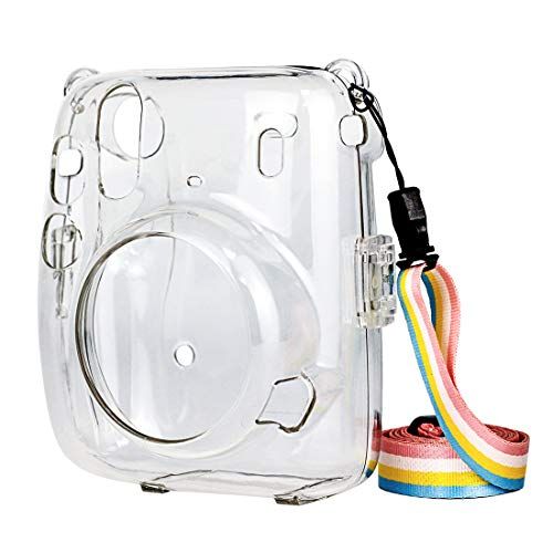  HAIFT Protective Clear Case for Fujifilm Instax Mini 11, Crystal Camera Case with Adjustable Rainbow Shoulder Strap for Fujifilm Instax Mini 11