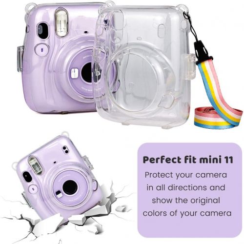  HAIFT Protective Clear Case for Fujifilm Instax Mini 11, Crystal Camera Case with Adjustable Rainbow Shoulder Strap for Fujifilm Instax Mini 11