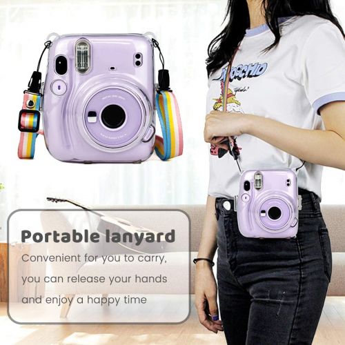  HAIFT Protective Clear Case for Fujifilm Instax Mini 11, Crystal Camera Case with Adjustable Rainbow Shoulder Strap for Fujifilm Instax Mini 11