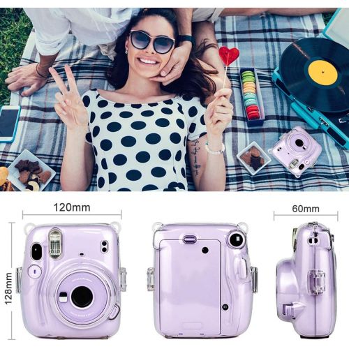  HAIFT Protective Clear Case for Fujifilm Instax Mini 11, Crystal Camera Case with Adjustable Rainbow Shoulder Strap for Fujifilm Instax Mini 11