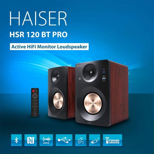  [아마존베스트]-Service-Informationen HAISER HSR 120 BT Pro 60 Watt RMS Active Studio Speaker Pair with Bluetooth NFC USB Boxes Neodymium Active Speaker System Shelf Speaker PC Speaker with Remote Control TS