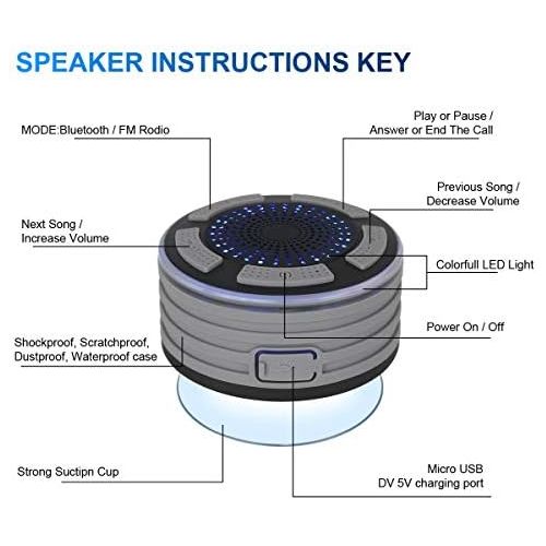  [아마존베스트]-Service-Informationen Waterproof Wireless Bluetooth Shower Speaker Shower FM Radio LED Lighting Shower Speaker MP3Uses for Boat/Car/Bath/Pool/Beach/Outdoor blue