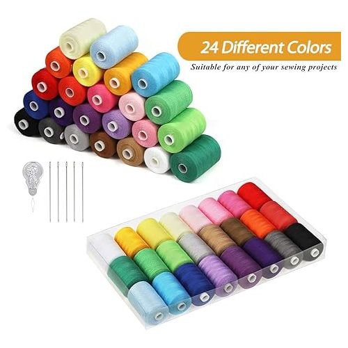  HAITRAL Sewing Thread Sets - 24-Color Spools Thread Mixed Cotton, 1000 Yards Sewing Kits Thread for Sewing Machine, DIY Sewing