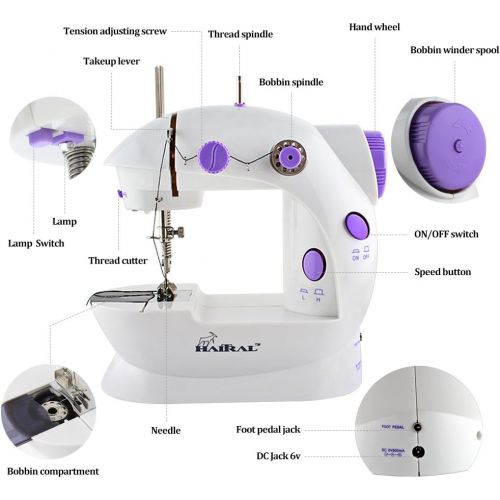  HAITRAL Portable Sewing Machine Adjustable 2-Speed Double Thread Electric Crafting Mending Machine with Foot Pedal