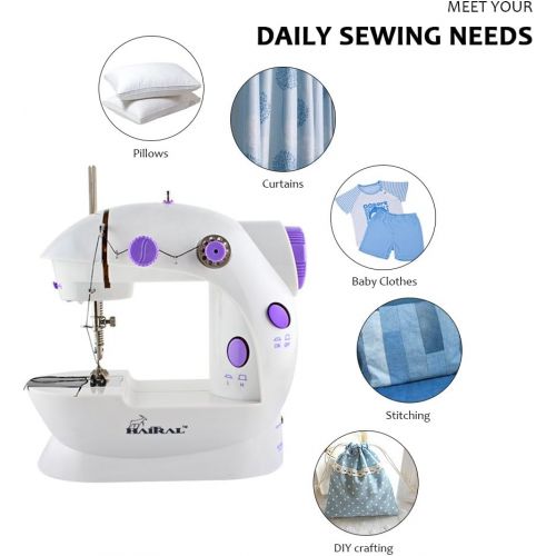  HAITRAL Portable Sewing Machine Adjustable 2-Speed Double Thread Electric Crafting Mending Machine with Foot Pedal