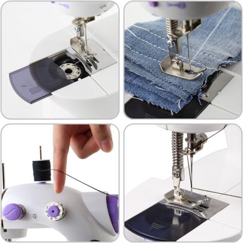  HAITRAL Portable Sewing Machine Adjustable 2-Speed Double Thread Electric Crafting Mending Machine with Foot Pedal