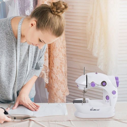  HAITRAL Portable Sewing Machine Adjustable 2-Speed Double Thread Electric Crafting Mending Machine with Foot Pedal