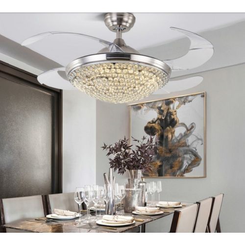  HAIXIANG Modern Crystal Remote Control Metal Ceiling Fan Lamp 42-inch Lighting Fan Chandelier Led Lights Fixture